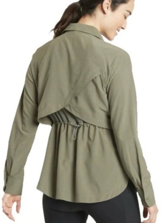 Athleta Tops - Athleta Northstar Shirt Snap Button Olive Green Lightweight Drawstring Women Med